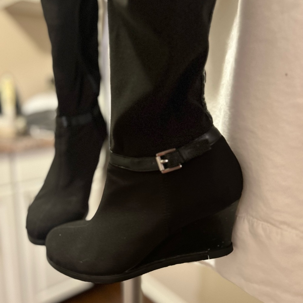 Ralph Lauren Tula Black Microfiber Stretch Fabric Boot 7.5 - Picture 6 of 11